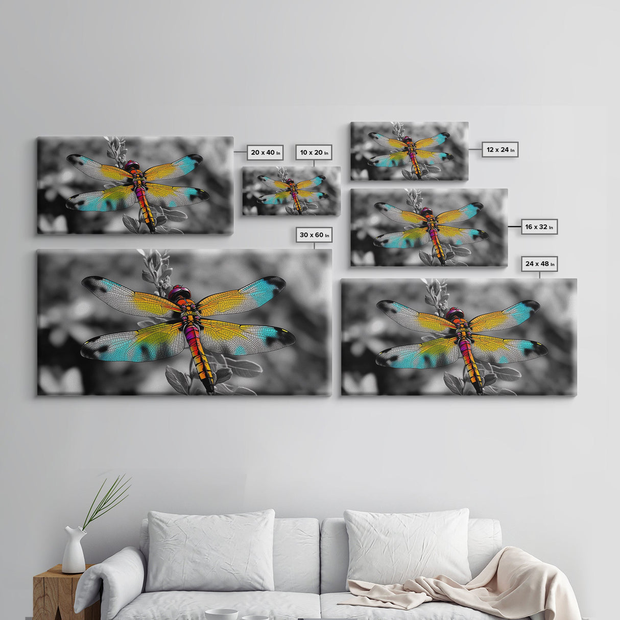 Rainbow Dragonfly, Nature Close-Up, Bold Insect Art, Canvas Print, Boho Wall Art, Botanical Decor, Vibrant Bedroom Accent Piece