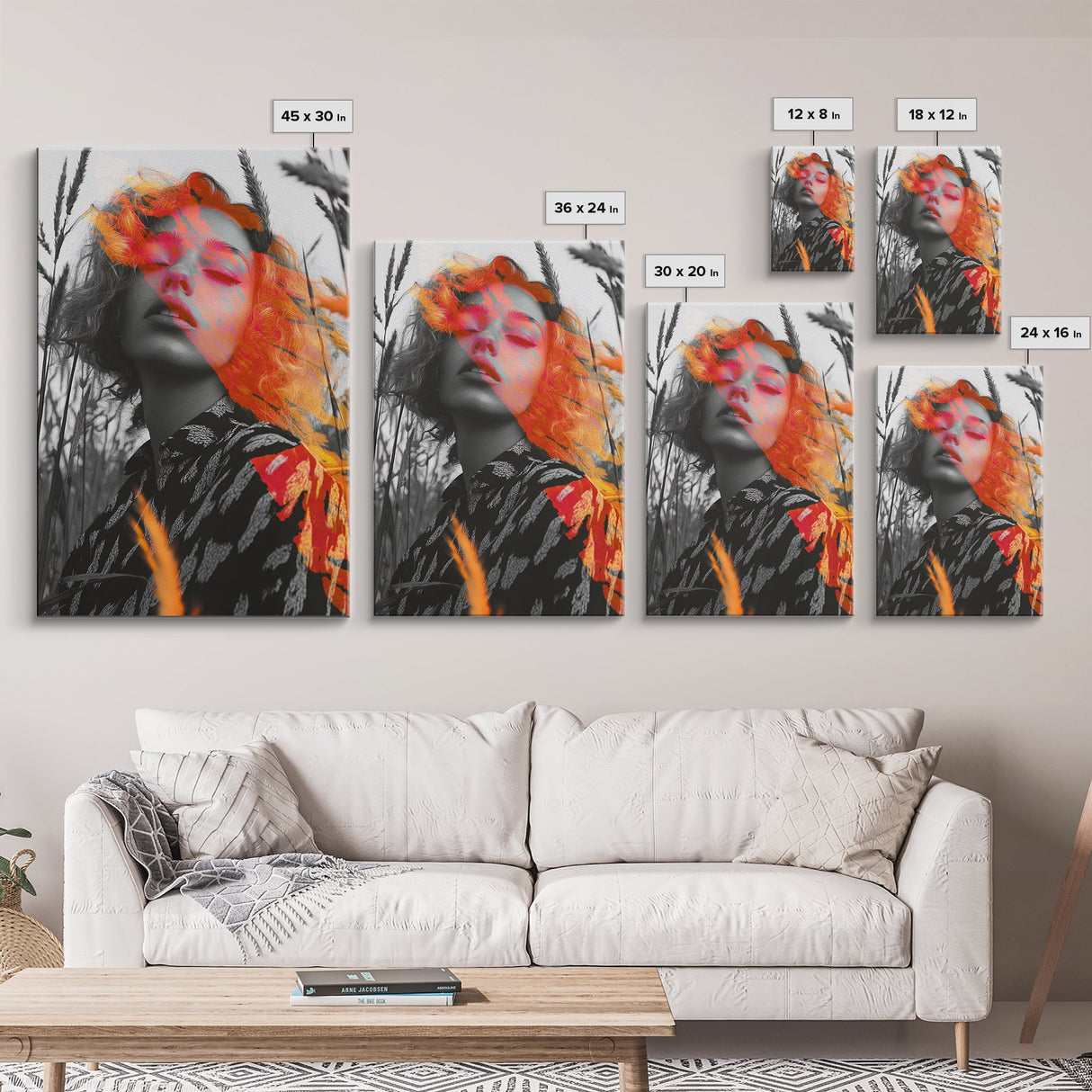 Surreal Woman, Field Portrait, Neon Face Art, Framed Canvas Print, Bold Feminine Wall Art, Bedroom Decor, Modern Pop Art Print