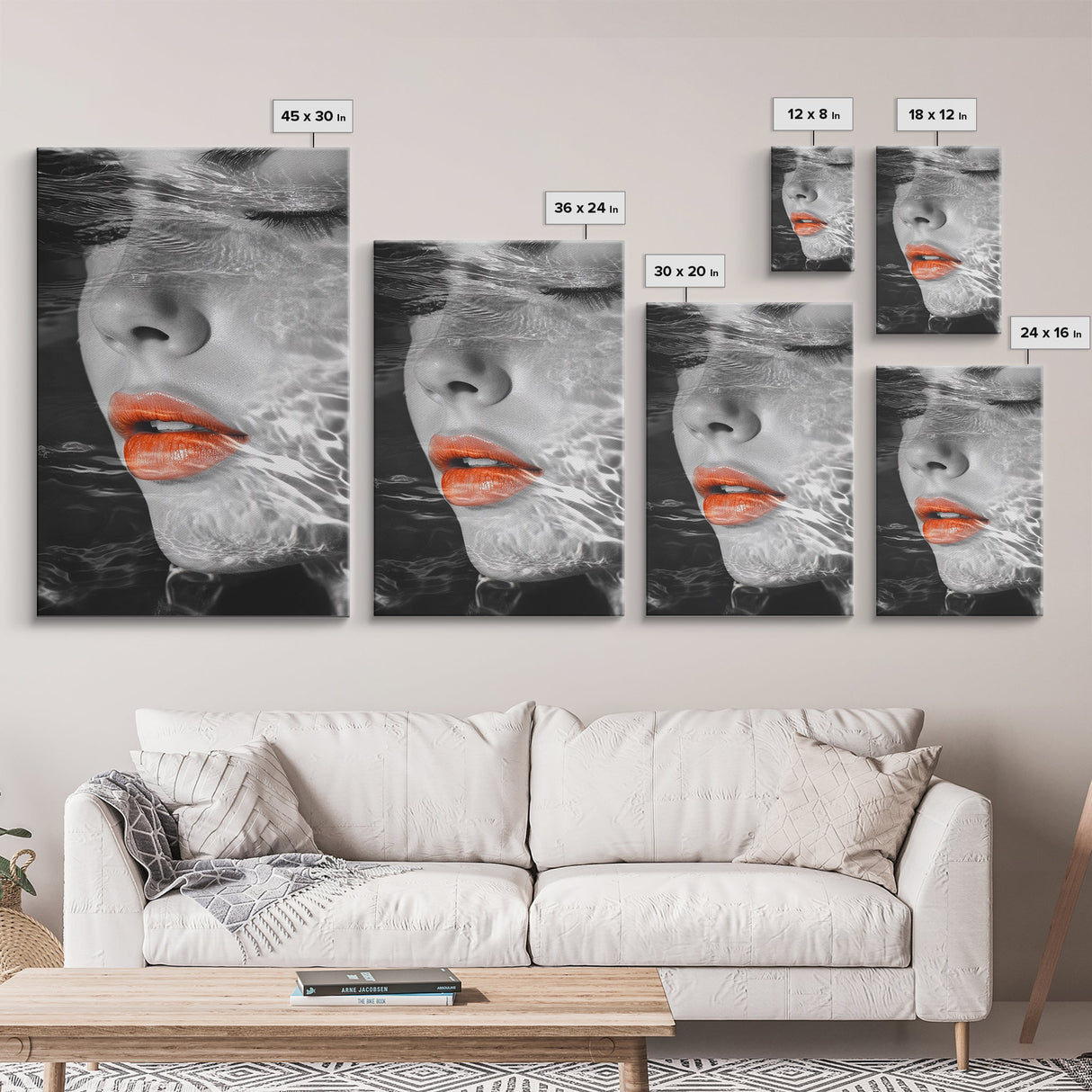 Water Reflection, Female Portrait, Surreal Woman, Canvas Print, Modern Glam Art, Moody Bathroom Decor, Feminine Art, Dreamy Aesthetic