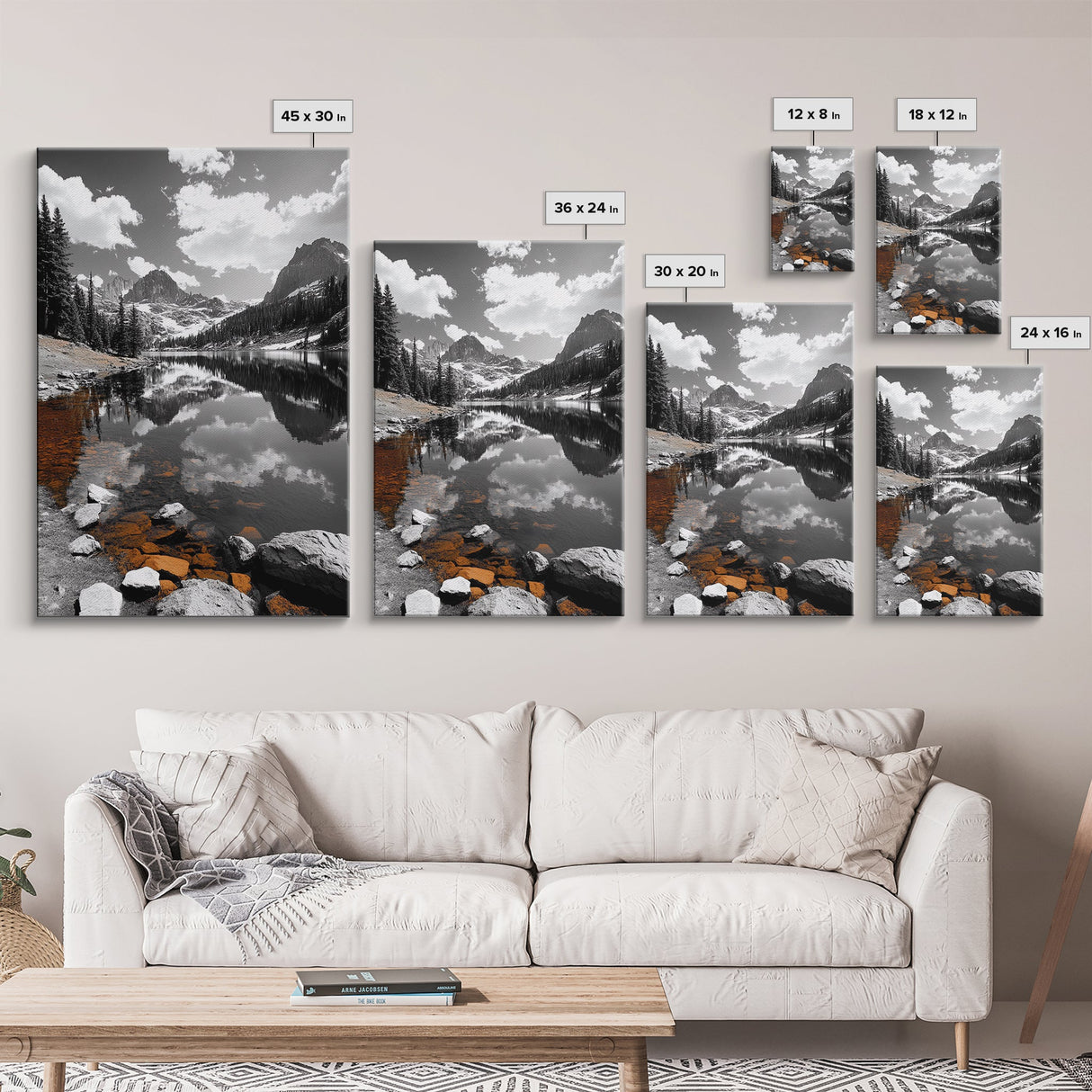 Alpine Lake, Orange Rocks, Mountain Reflection, Canvas Print, Wilderness Wall Art, Nature Explorer Decor, Rustic Lodge Wall Art