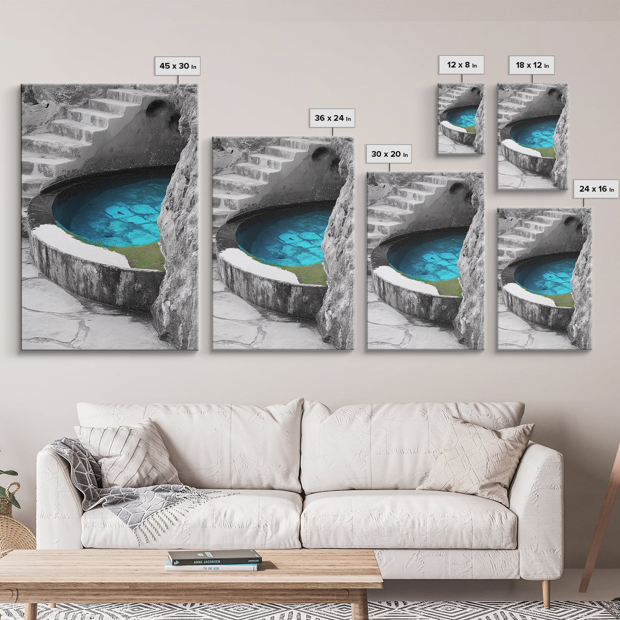 Blue Spring, Natural Oasis, Stone Pool, Canvas Print, Spa Bathroom Wall Art, Tranquil Escape, Minimalist Water Photography, Zen Vibes