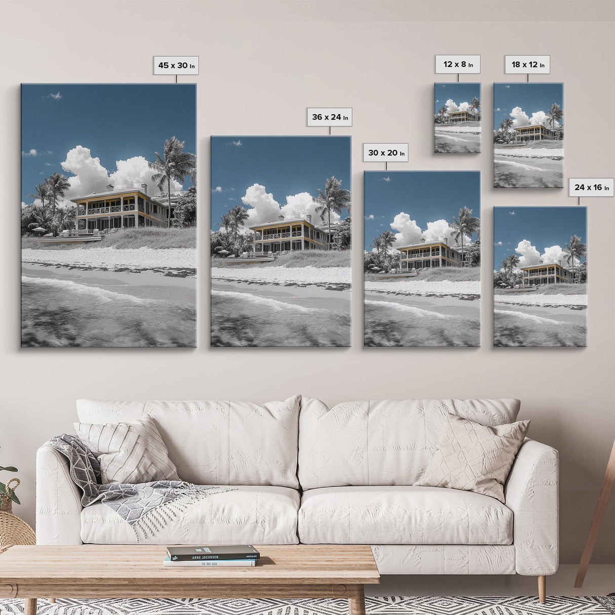 Coastal House, Tropical Beach, Summer Vacation, Color Pop, Framed Canvas Print, Beach House Art, Nautical Decor, Living Room Wall Art