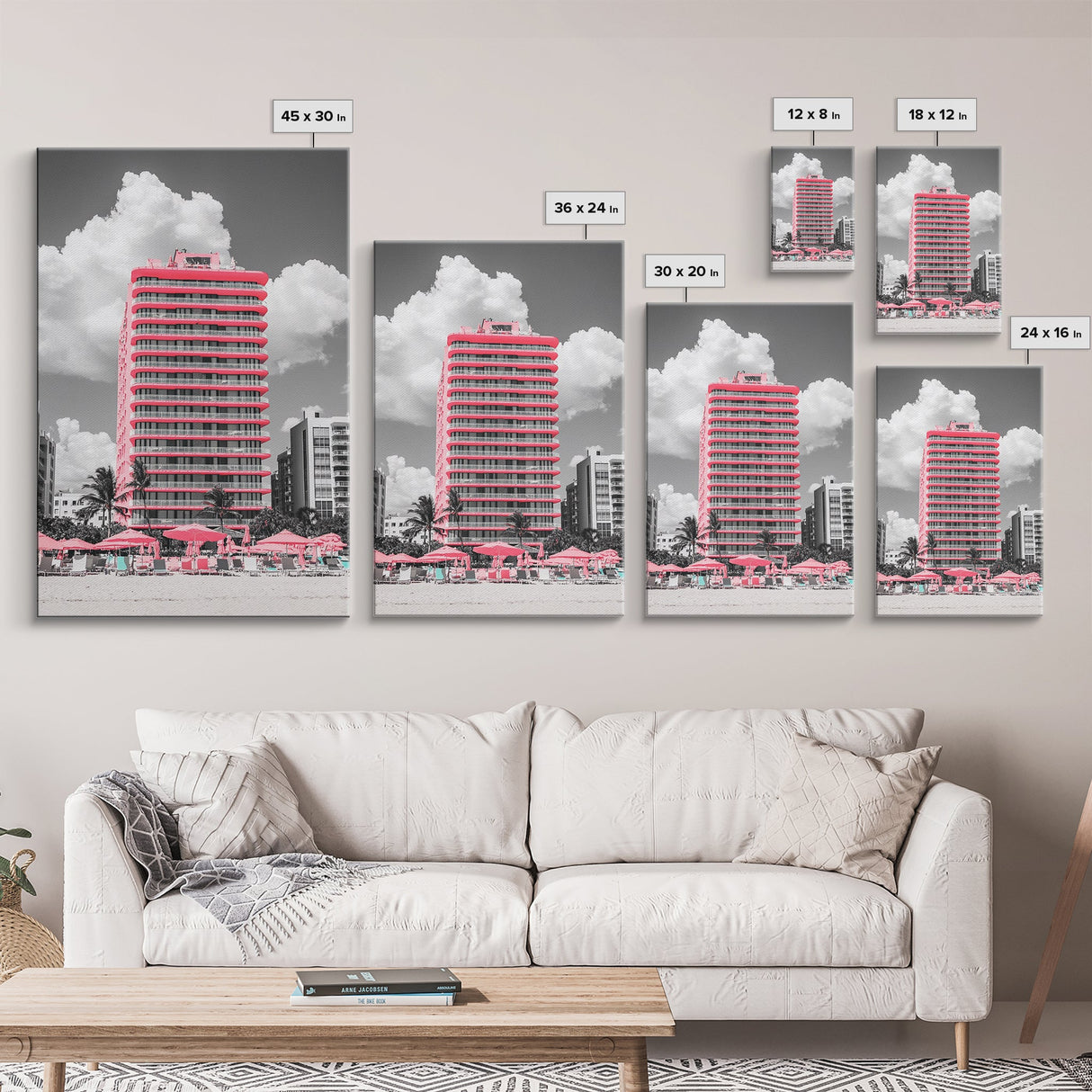 Pink Hotel, Miami Vibes, Summer Retro, Beach Scene, Canvas Print, Pop Art Aesthetic, Living Room Wall Art, Vacation Style