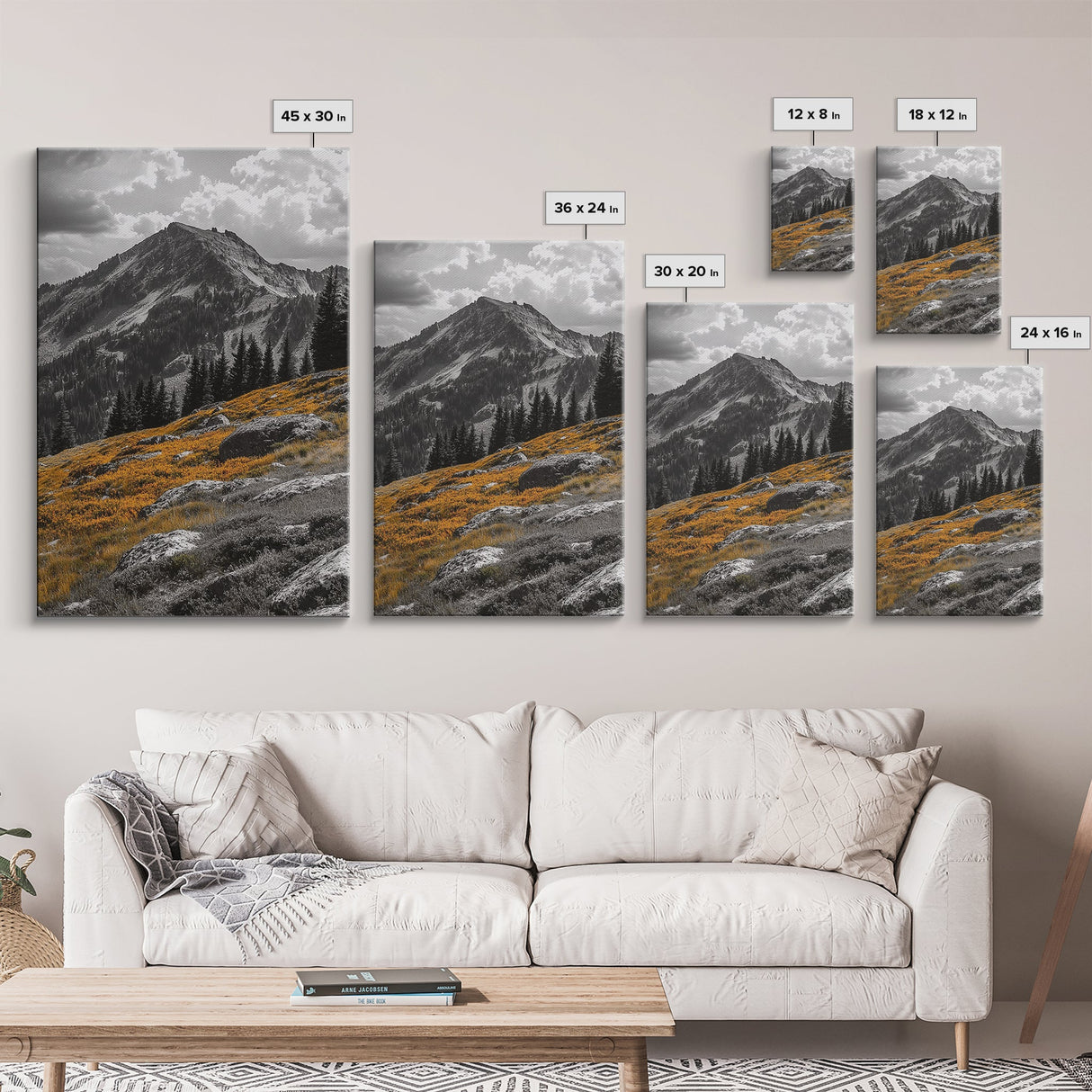 Mountain Peak, Alpine Landscape, Autumn Meadow, Framed Canvas Print, Fall Wall Art, Rustic Cabin Decor, Nature Photography, Living Room