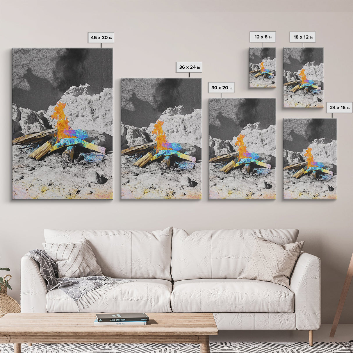 Psychedelic Fire, Abstract Flame, Desert Art, Canvas Print, Surreal Wall Decor, Boho Style, Dorm Wall Art, Trippy Nature Art