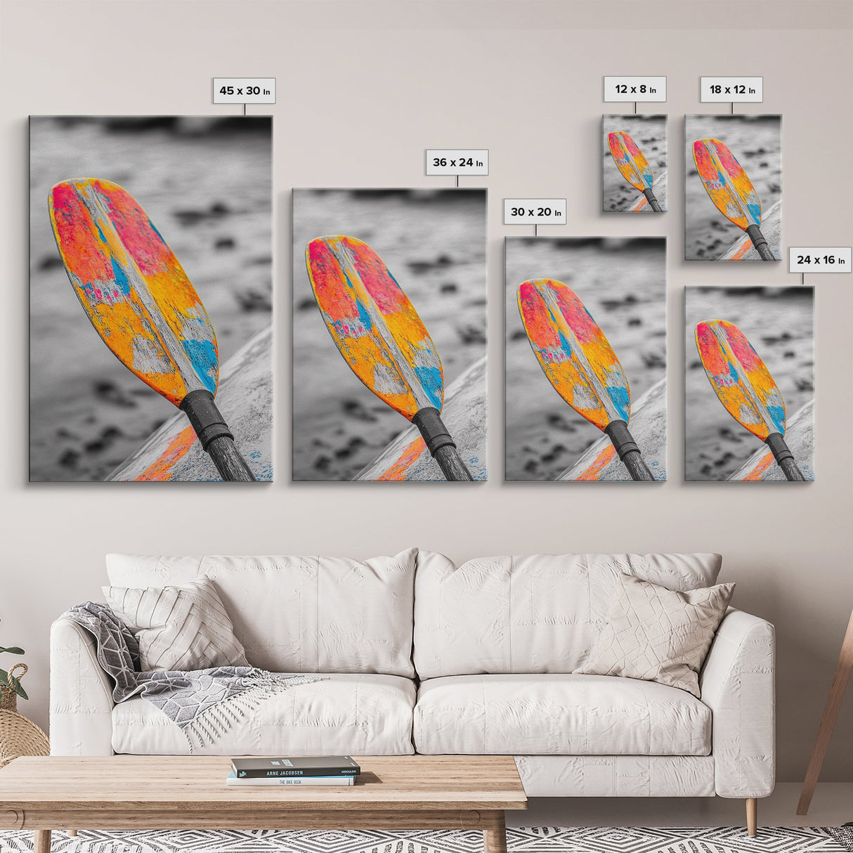 Colorful Oar Paddle, Beach House Decor, Boho Kayak Wall Art, Canvas Print, Vibrant Coastal Photography, Nautical Bathroom Art