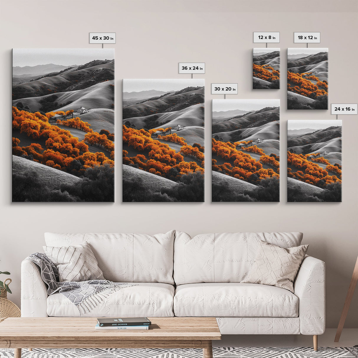 Autumn Hills, Vibrant Trees, Countryside View, Framed Canvas Print, Fall Landscape Art, Farmhouse Decor, Cozy Living Room Accent