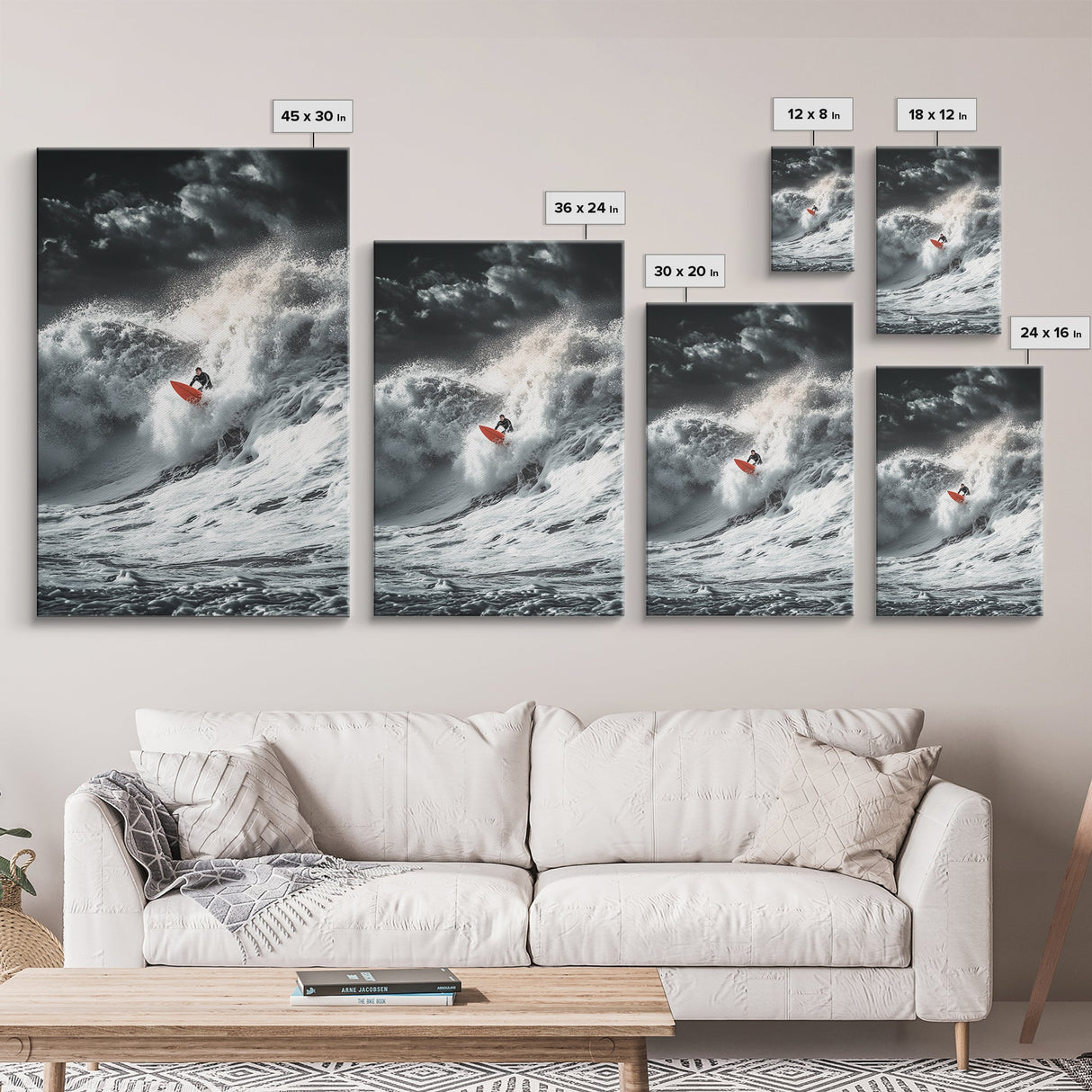 Surfer Wave, Ocean Power, Extreme Sports Art, Framed Canvas Print, Beach House Decor, Surfing Wall Art, Coastal Adventure Scene