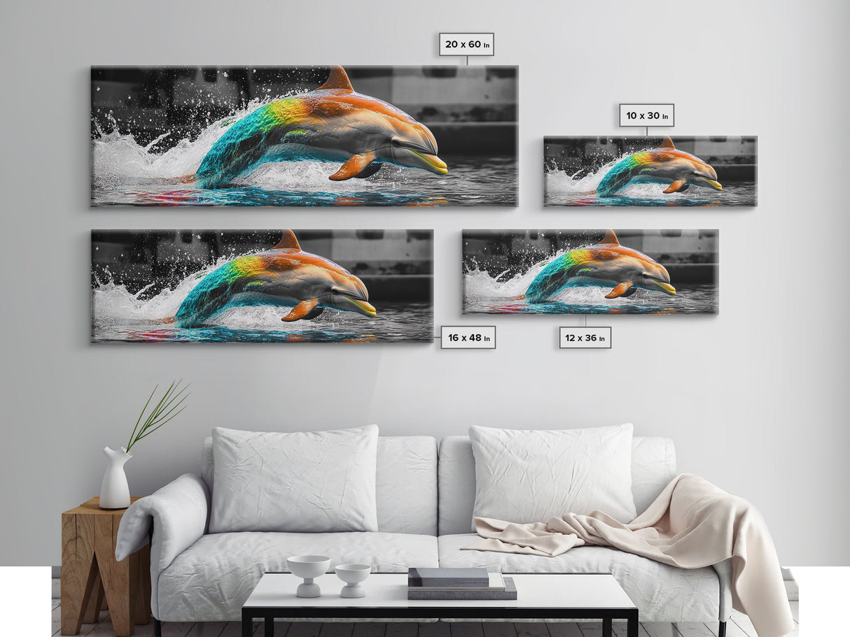 Color Splash Dolphin, Ocean Leap, Vibrant Marine, Joyful Moment — Canvas Print, Bathroom Decor, Beach House Wall Art, Pop Art Style