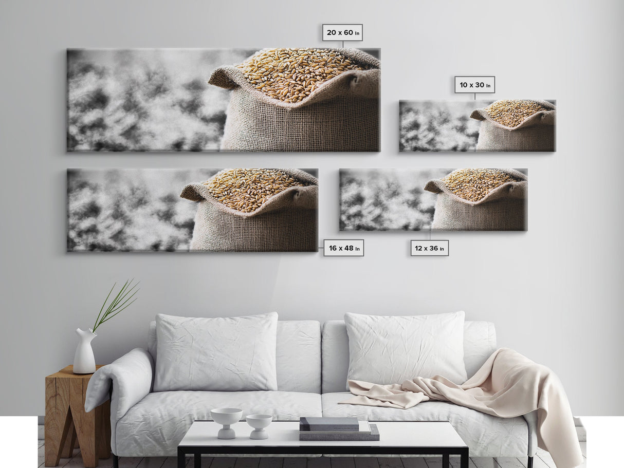 Sack of Grain, Rustic Harvest Scene, Farmhouse Kitchen Art, Framed Canvas Print, Country Style, Kitchen Wall Art, Rustic Decor