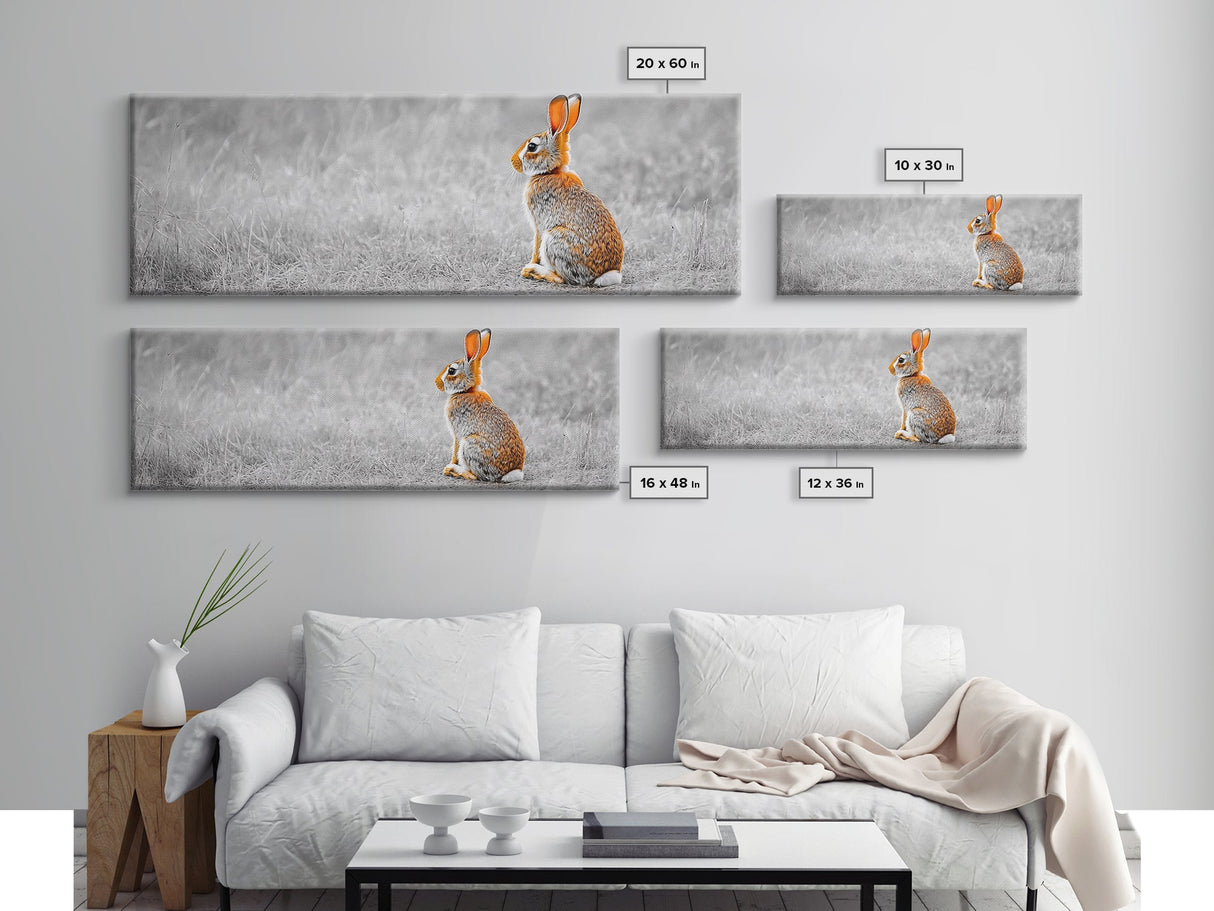 Orange Rabbit, Grass Field, Whimsical Nature, Framed Canvas Print, kids room wall art, nursery animal print, neutral nursery, woodland boho