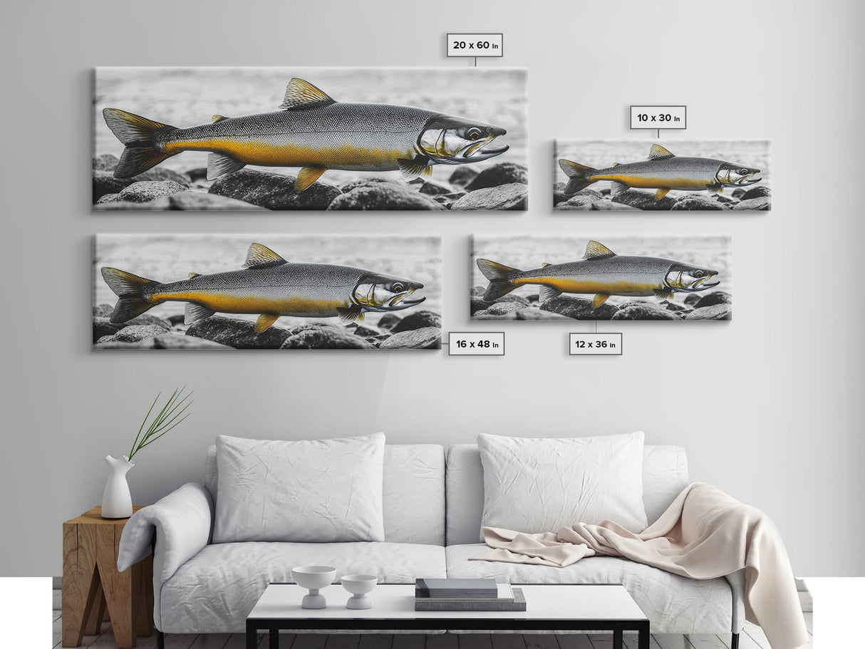 Golden Trout, River Rocks, Fishing Moment, Canvas Print, rustic lakehouse decor, angler gift wall art, fish print, cabin lodge artwork
