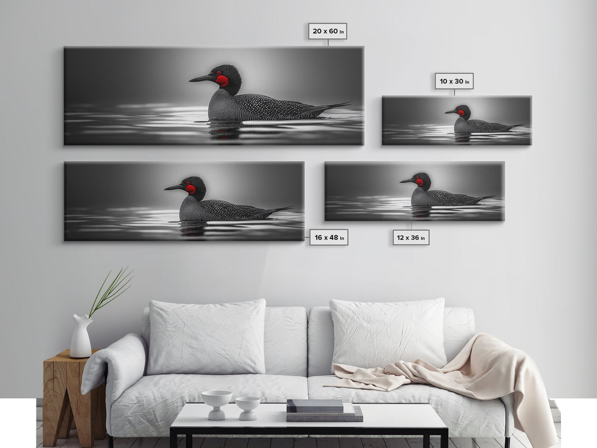 Red-Eyed Loon, Waterbird, Monochrome Beauty, Wildlife Portrait, Framed Canvas Print, Cabin Wall Art, Bird Lover Gift, Nature Photography