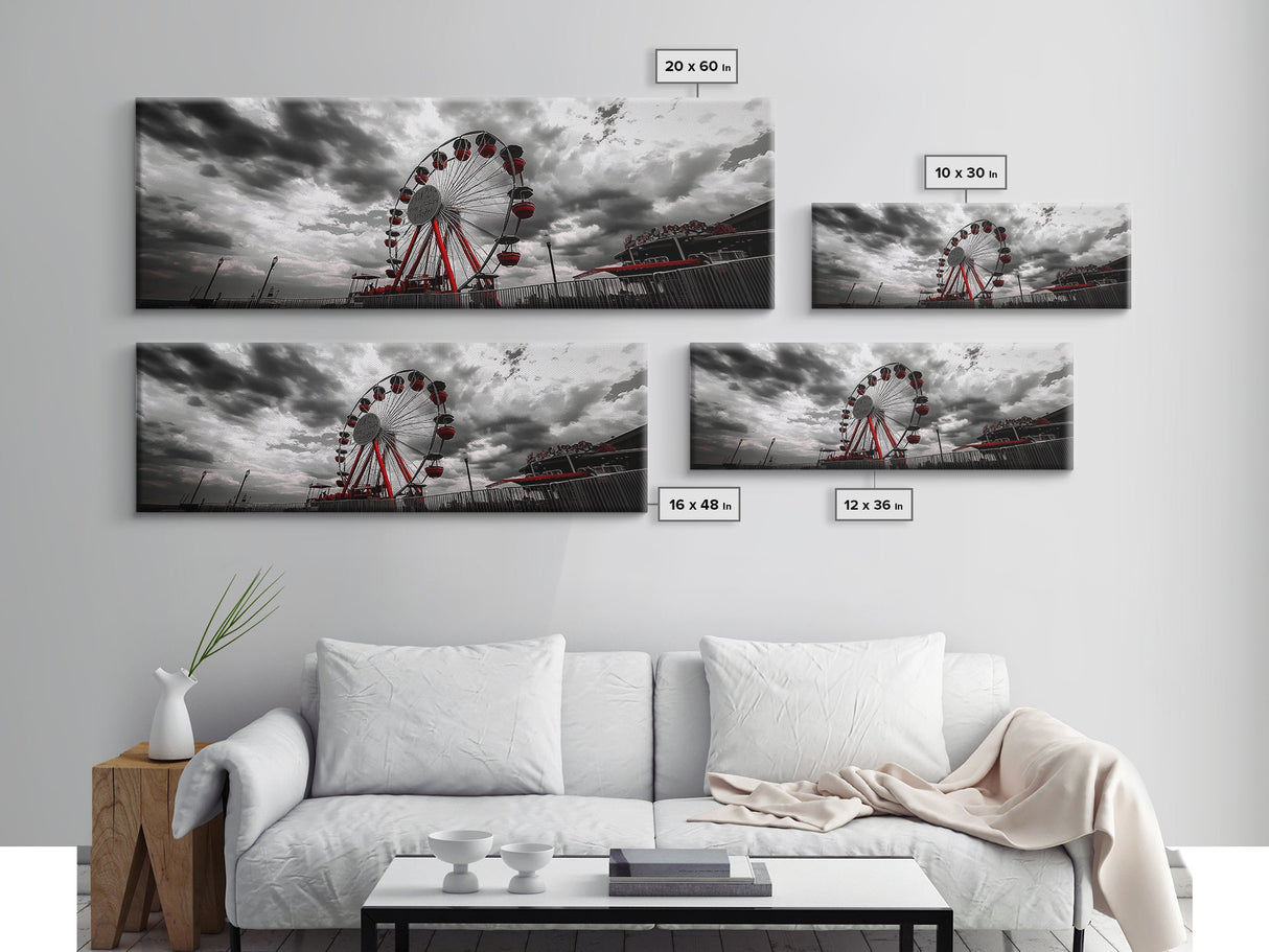 Ferris Wheel, Carnival Ride, Stormy Sky, Fairground Scene, Framed Canvas Print, Retro Wall Art, Teen Bedroom Decor, Industrial Urban Style