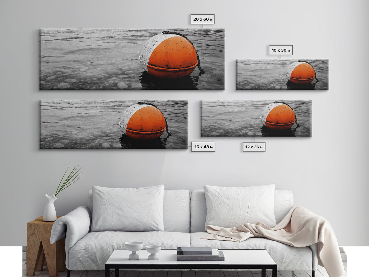 Orange Buoy Water, Minimal Marine Still Life, Nautical Photography, Ocean Vibe, Canvas Print, Bathroom Wall Art, Coastal Industrial Decor