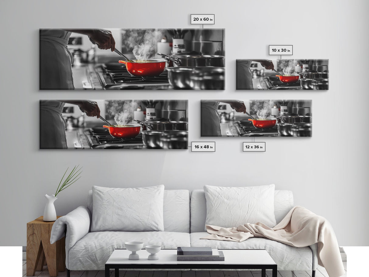 Red Cooking Pot, Steamy Kitchen Scene, Culinary Art Moment, Framed Canvas Print, Kitchen Wall Art, Modern Home Decor, Foodie Gift