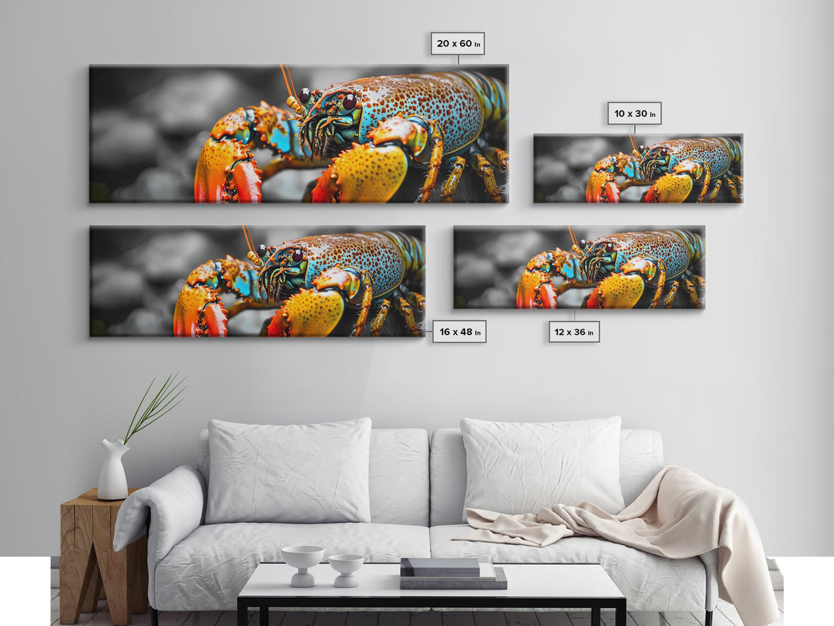 Closeup Lobster Claws, Colorful Sea Creature Art, Bold Detail Nature Print, Framed Canvas Print, Kitchen Wall Art, Tropical Coastal Decor