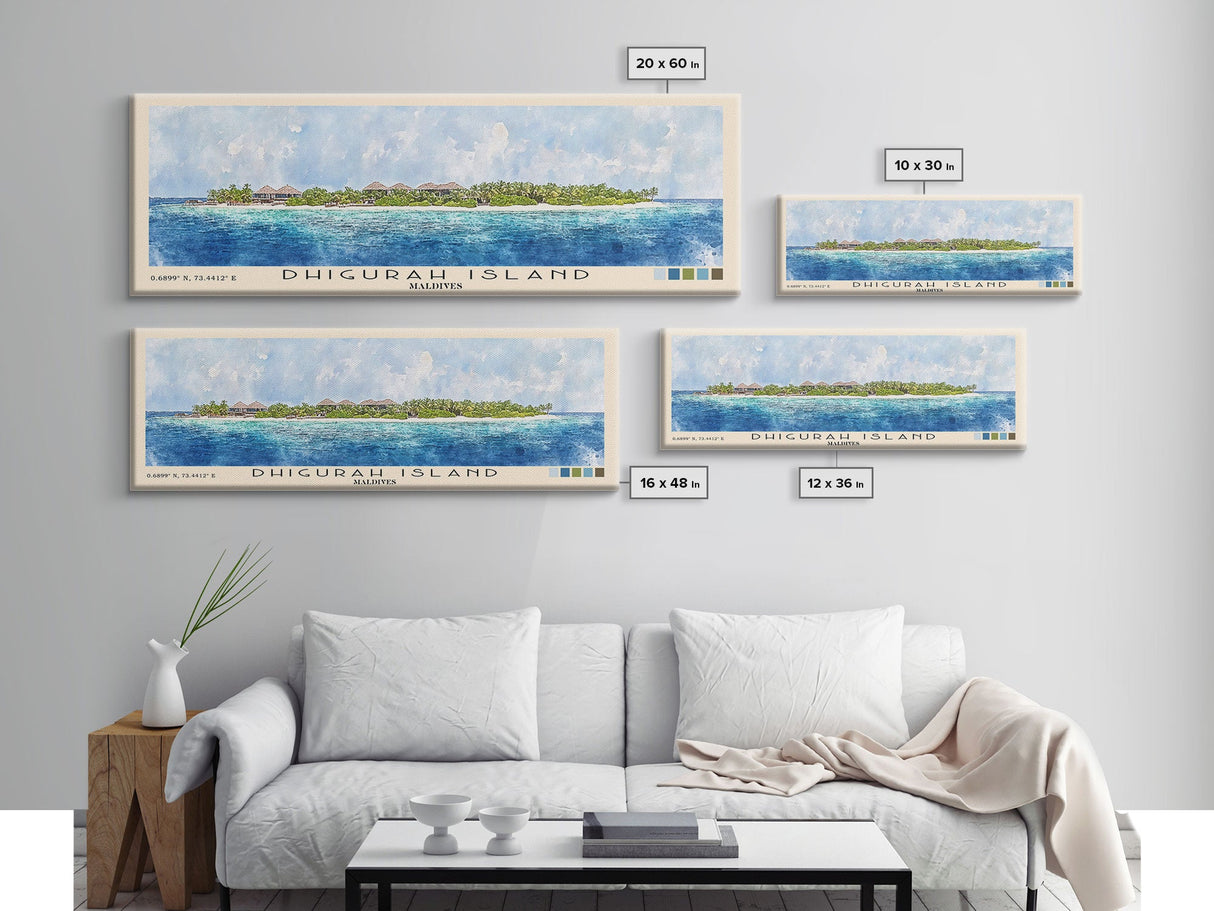 Dhigurah Island, Maldives Watercolor Print, Vacation Gift, Maldives Wall Art, Beach Painting, Beach Decor, Large Wall Art, Wood Frame Art