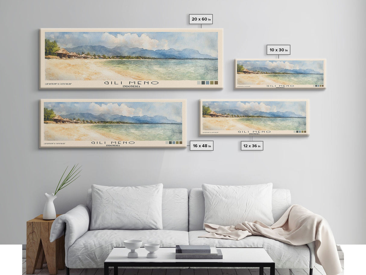 Gili Meno, Indonesia Watercolor Print, Vacation Gift, Indonesia Wall Art, Beach Painting, Beach Decor, Large Wall Art, Wood Frame Art