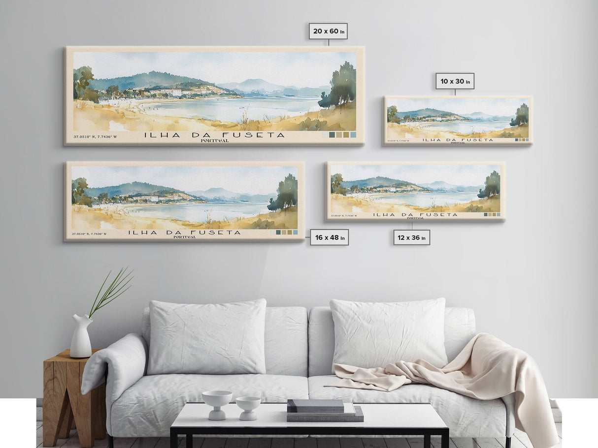 Ilha da Fuseta, Portugal Watercolor Beach Print, Vacation Gift, Portugal Wall Art, Framed Canvas Print, Framed Beach Painting