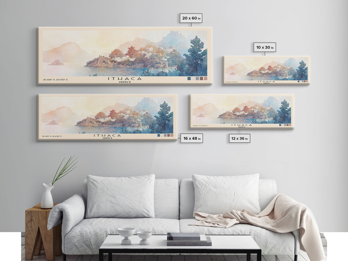 Ithaca, Greece Watercolor Print, Vacation Gift, Greece Wall Art, Beach Painting, Beach Decor, Large Wall Art, Wood Frame Art