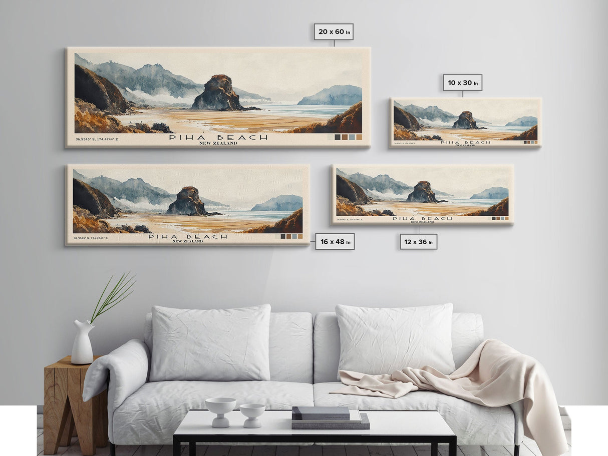 Piha Beach, New Zealand Watercolor Print, Vacation Gift, New Zealand Wall Art, Beach Painting, Beach Decor, Large Wall Art, Wood Frame Art