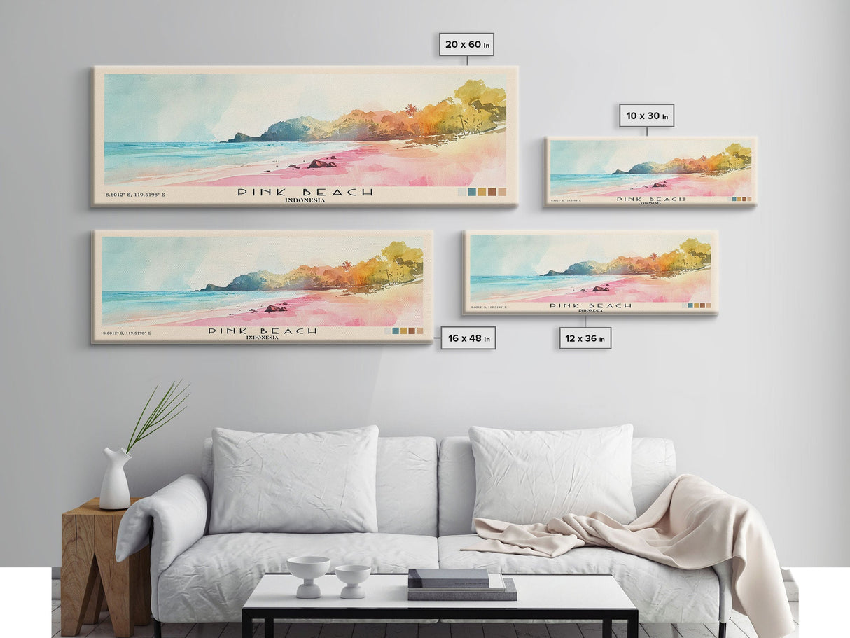 Pink Beach, Indonesia Watercolor Beach Print, Vacation Gift, Indonesia Wall Art, Beach Painting, Beach Decor, Beach Painting
