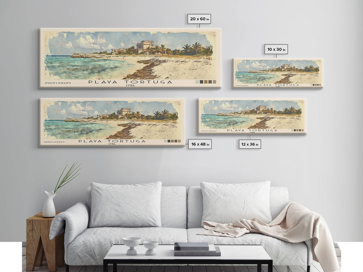 Playa Tortuga, Cuba Watercolor Beach Print, Vacation Gift, Cuba Wall Art, Framed Canvas Print, Framed Beach Painting
