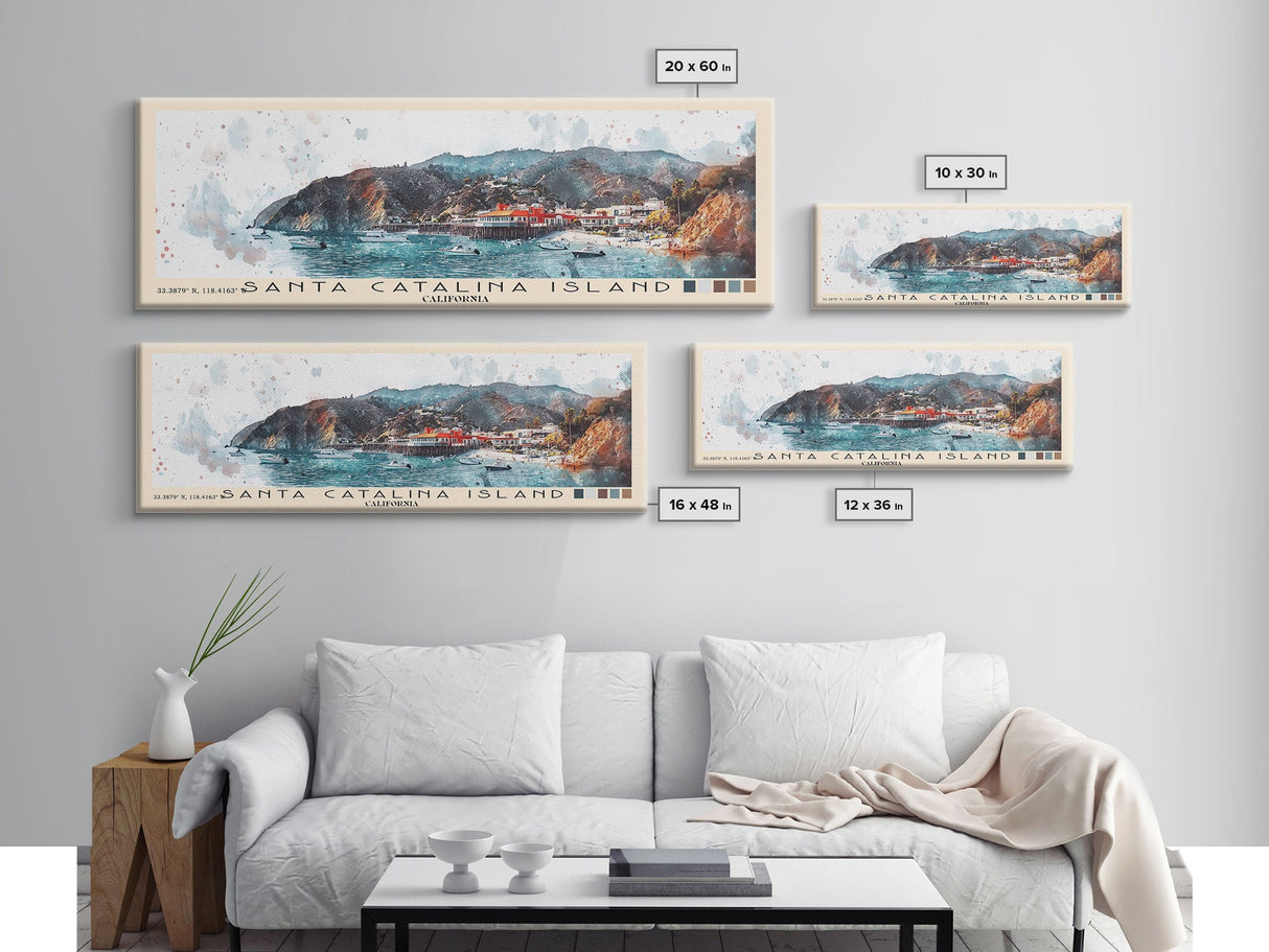 Santa Catalina Island, California Watercolor Beach Print, Vacation Gift, California Wall Art, Framed Canvas Print, Framed Beach Painting