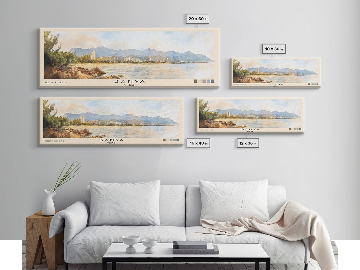 Sanya, China Watercolor Print, Vacation Gift, China Wall Art, Beach Painting, Beach Decor, Large Wall Art, Wood Frame Art