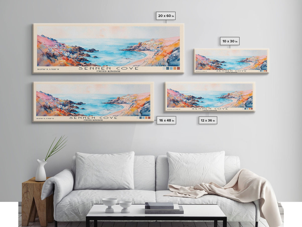 Sennen Cove, United Kingdom Watercolor Beach Print, Vacation Gift, United Kingdom Wall Art, Beach Painting, Beach Decor, Beach Painting