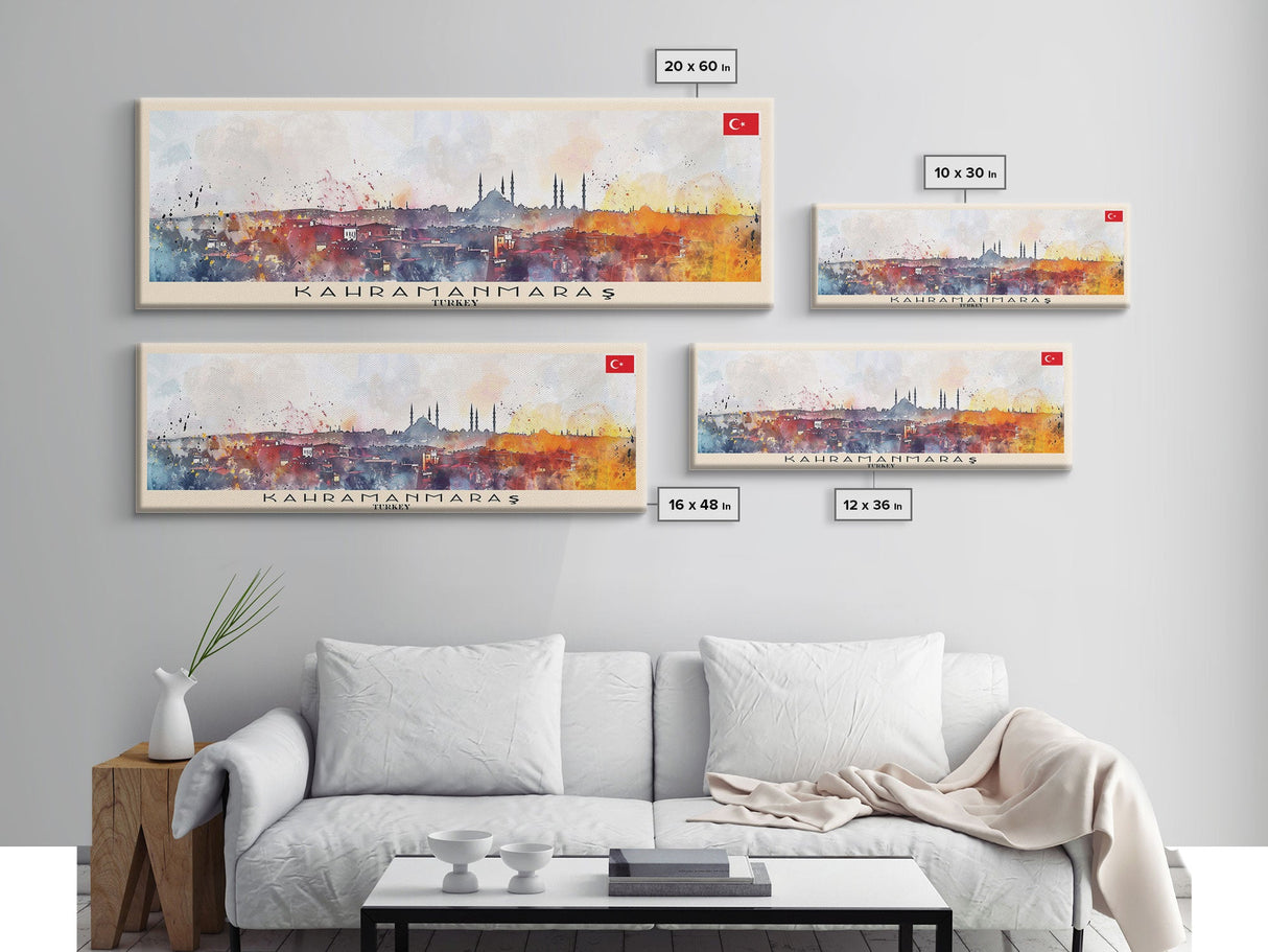 Kahramanmaras Turkey Panoramic Travel Poster, Framed Canvas Print or Metal Wall Art, Travel Art, Home Decor, Panoramic Painting, Midcentury Art