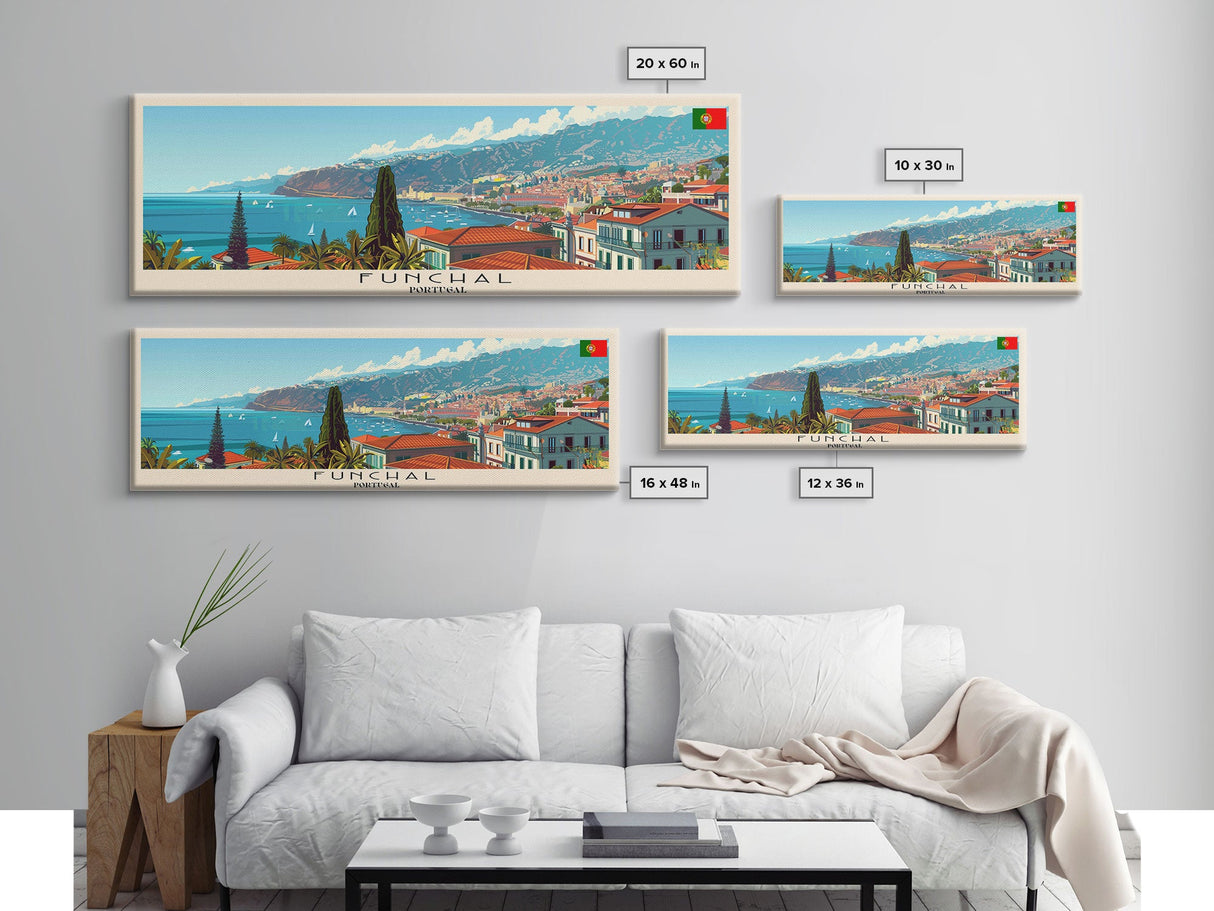 Funchal Portugal Travel Print Wall Art, Panoramic City Art, Travel Art, Wall Decor, Vacation Gift, Framed Canvas Print Or Metal Art