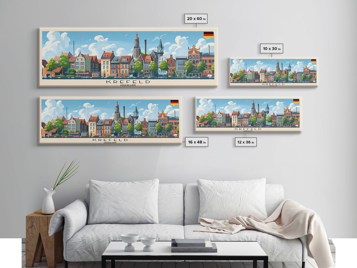 Krefeld Germany Panoramic Travel Poster, Framed Canvas Print or Metal Wall Art, Travel Art, Home Decor, Panoramic Painting, Midcentury Art