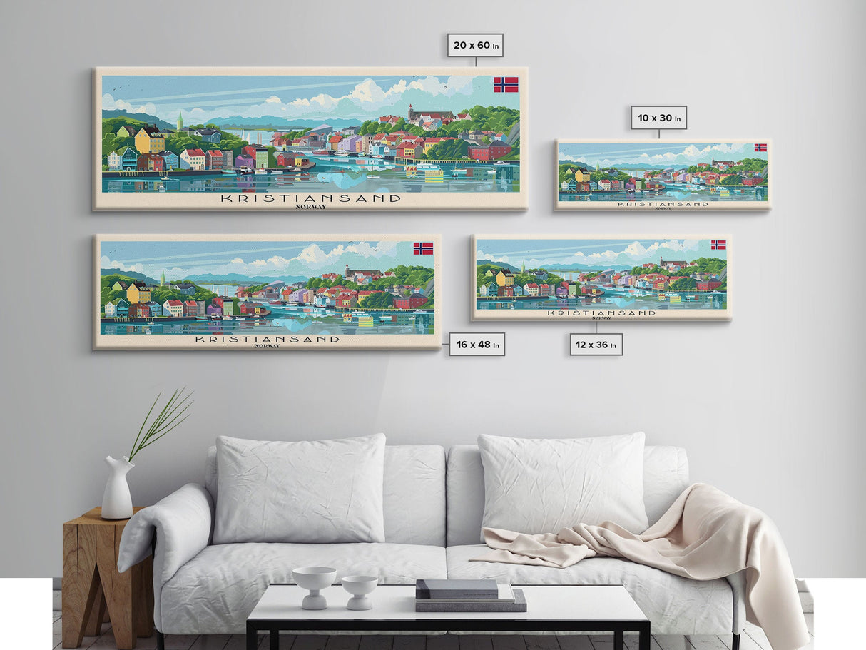 Kristiansand Norway Wall Art, Panoramic Travel Poster, Panoramic Framed Canvas Print, City Wall Art, Wall Hanging Home Decor, Travel Art