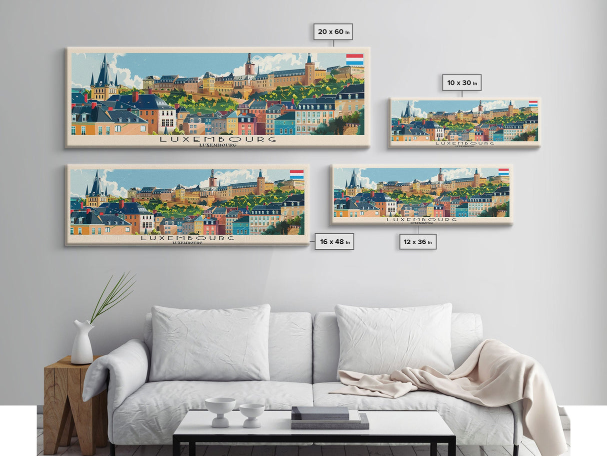 Luxembourg Luxembourg Panoramic Travel Poster, Framed Canvas Print or Metal Wall Art, Travel Art, Home Decor, Panoramic Painting, Midcentury Art