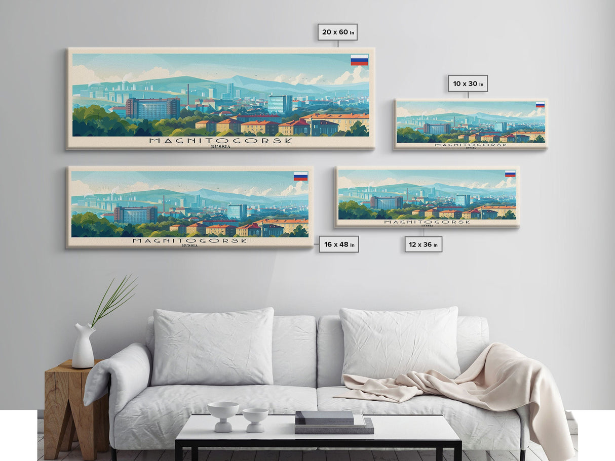 Magnitogorsk Russia Travel Print Wall Art, Panoramic City Art, Travel Art, Wall Decor, Vacation Gift, Framed Canvas Print Or Metal Art
