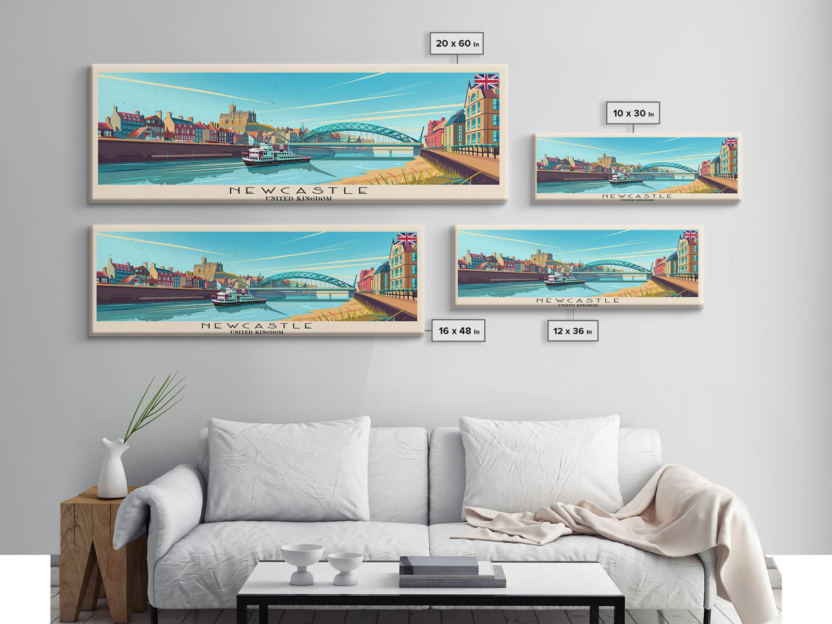 Newcastle United Kingdom Wall Art, Panoramic Travel Poster, Panoramic Framed Canvas Print, City Wall Art, Wall Hanging Home Decor, Travel Art