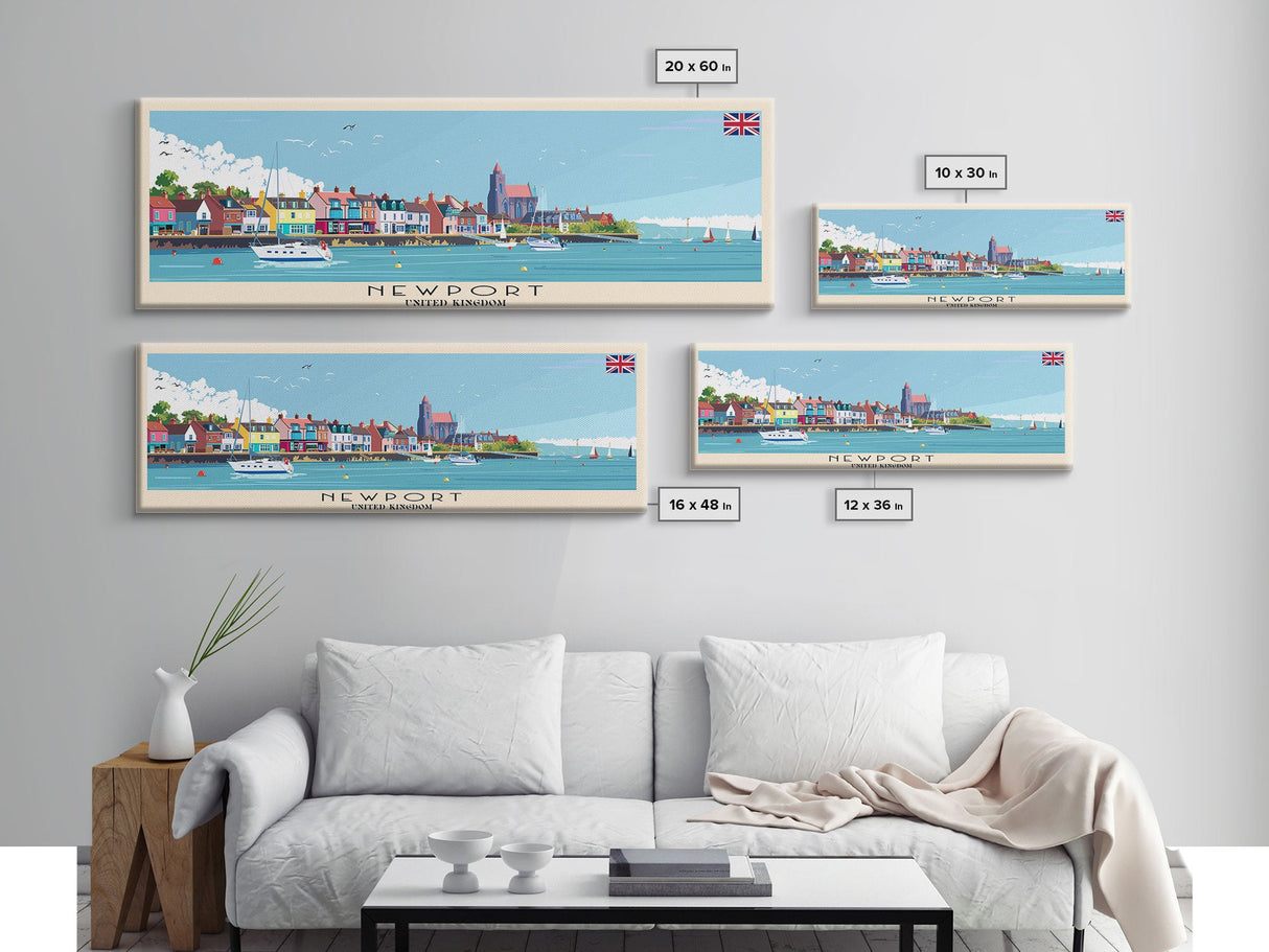 Newport United Kingdom Travel Print Wall Art, Panoramic City Art, Travel Art, Wall Decor, Vacation Gift, Framed Canvas Print Or Metal Art