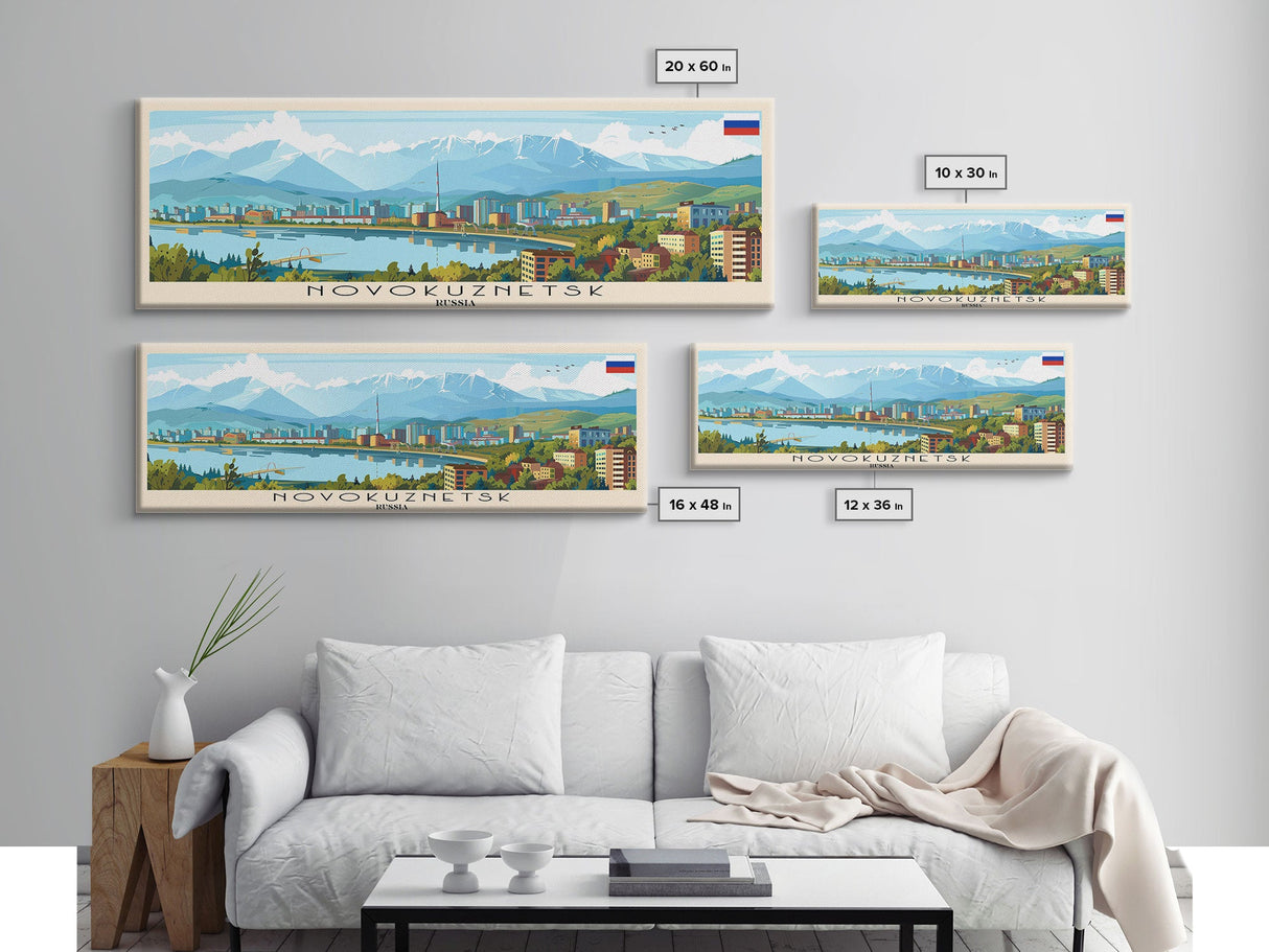 Novokuznetsk Russia Panoramic Travel Poster, Framed Canvas Print or Metal Wall Art, Travel Art, Home Decor, Panoramic Painting, Midcentury Art