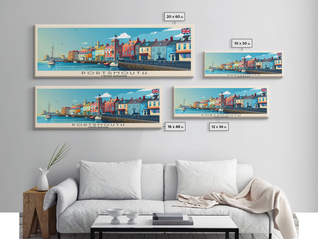 Portsmouth United Kingdom Wall Art, Panoramic Travel Poster, Panoramic Framed Canvas Print, City Wall Art, Wall Hanging Home Decor, Travel Art