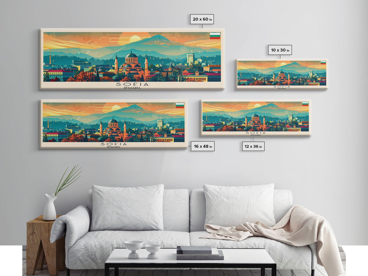 Sofia Bulgaria Wall Art, Panoramic Travel Poster, Panoramic Framed Canvas Print, City Wall Art, Wall Hanging Home Decor, Travel Art