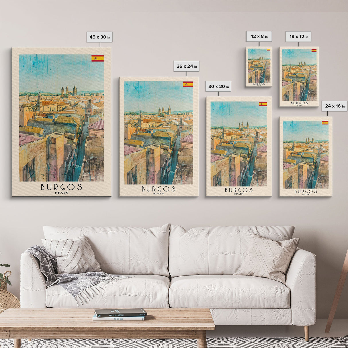 Burgos Spain Travel Poster Framed Canvas Print, Watercolor Cityscape, Wall Art, Home Decor, Living Room Art, Travel Print, Boho Style, Art Piece