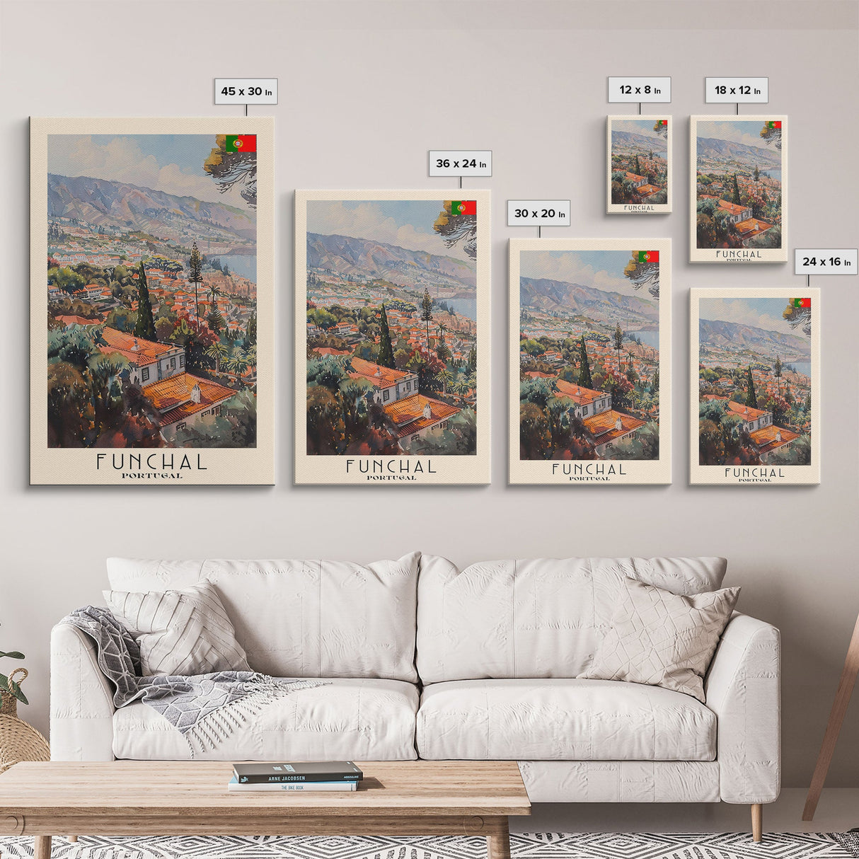 Funchal, Portugal Travel Poster Art, Framed Canvas Print for Living Room or Bedroom, Scenic Wall Art, Home Decoration