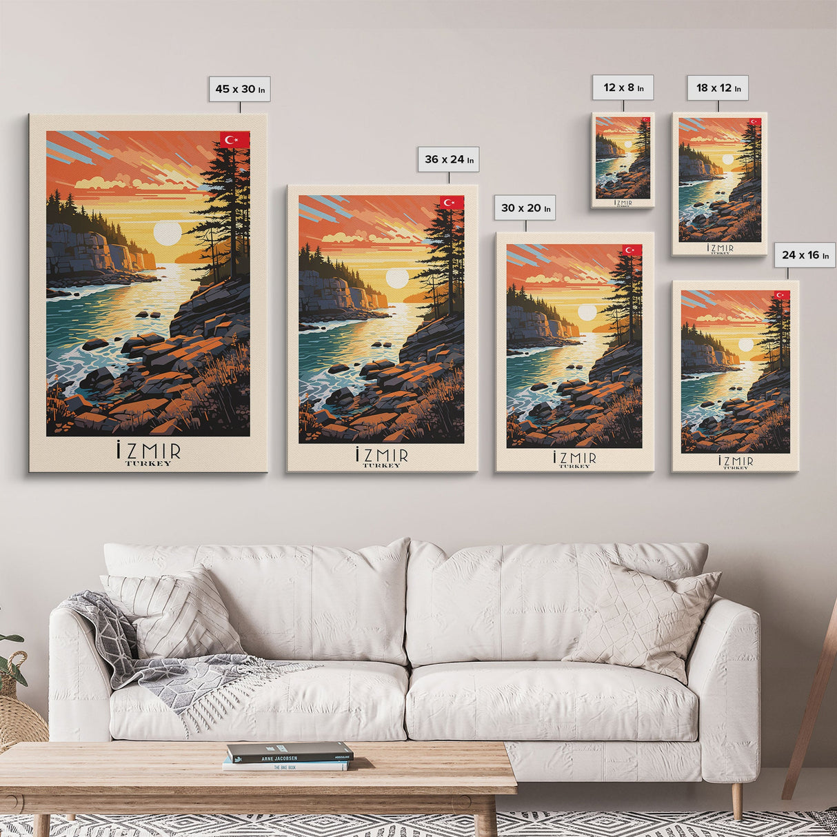 Izmir Turkey Scenic Coastal View, Framed Canvas Print, Travel Poster, Living Room Wall Art, Cityscape Decor, Nautical Art, Modern Home Decoration