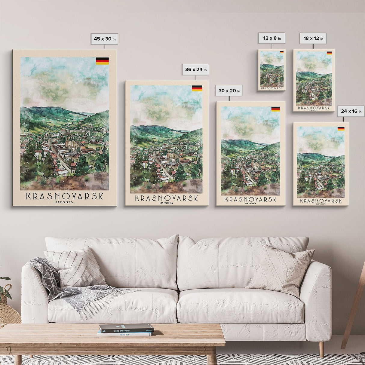 Krasnoyarsk Russia Travel Poster Framed Canvas Print, Watercolor Cityscape, Home Decor, Wall Art, Scenic Painting, Travel Print, Artistic Gift
