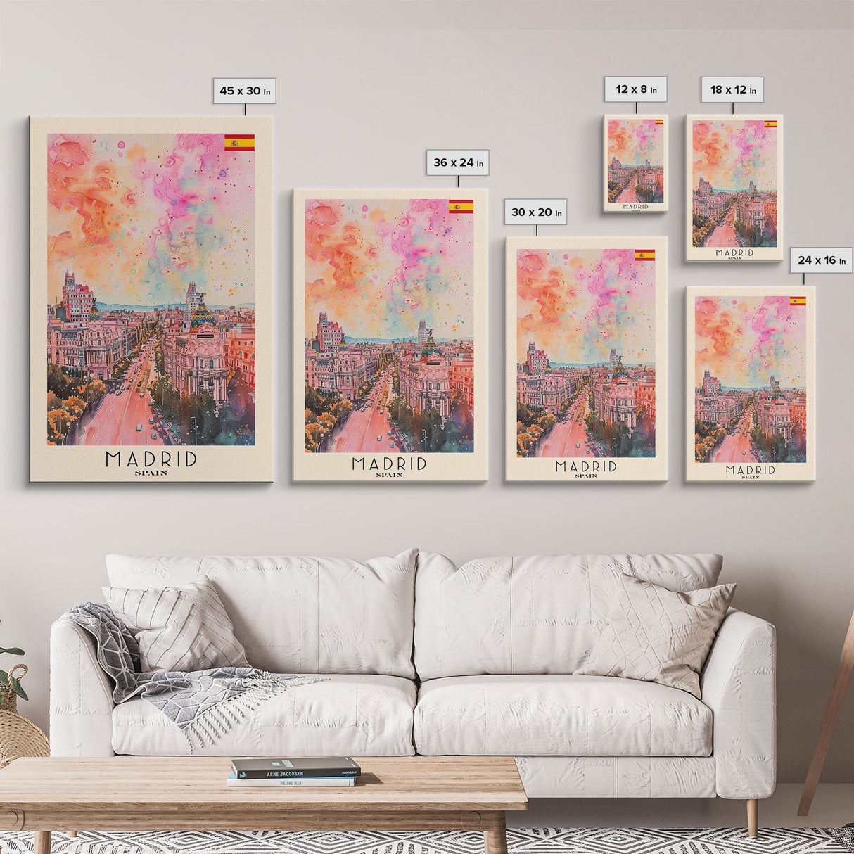Madrid Spain Travel Poster Framed Canvas Print, Iconic Cityscape, Urban Art, Wall Decor, Home Decoration, Travel Print, Original Artwork