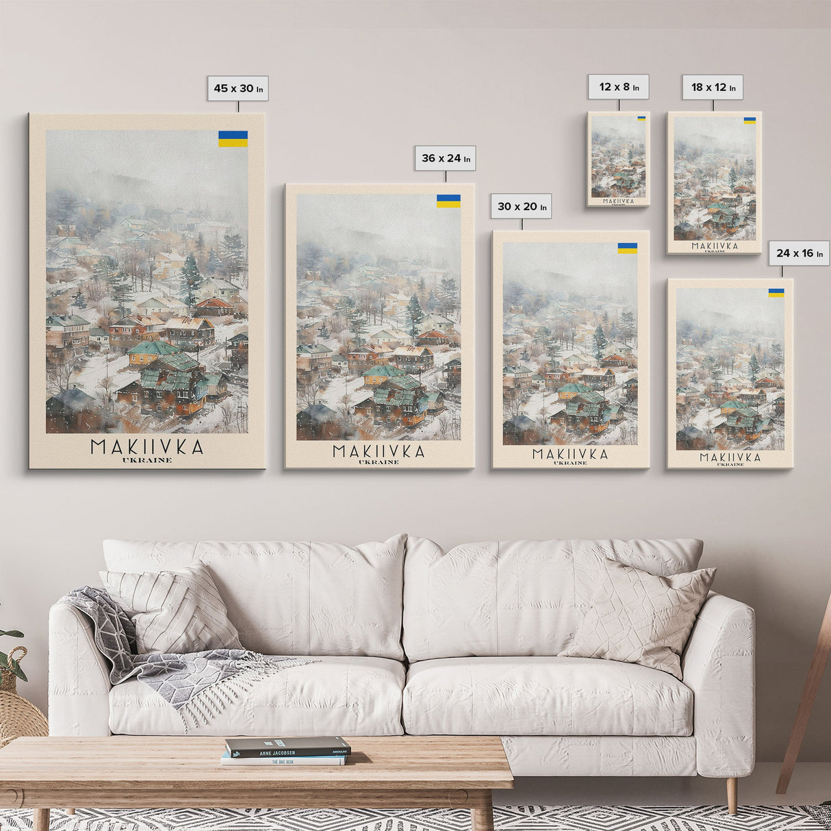 Makiivka Ukraine Travel Poster Framed Canvas Print, Urban Landscape, Watercolor Painting, Wall Art, Home Decoration, Travel Print, Unique Art