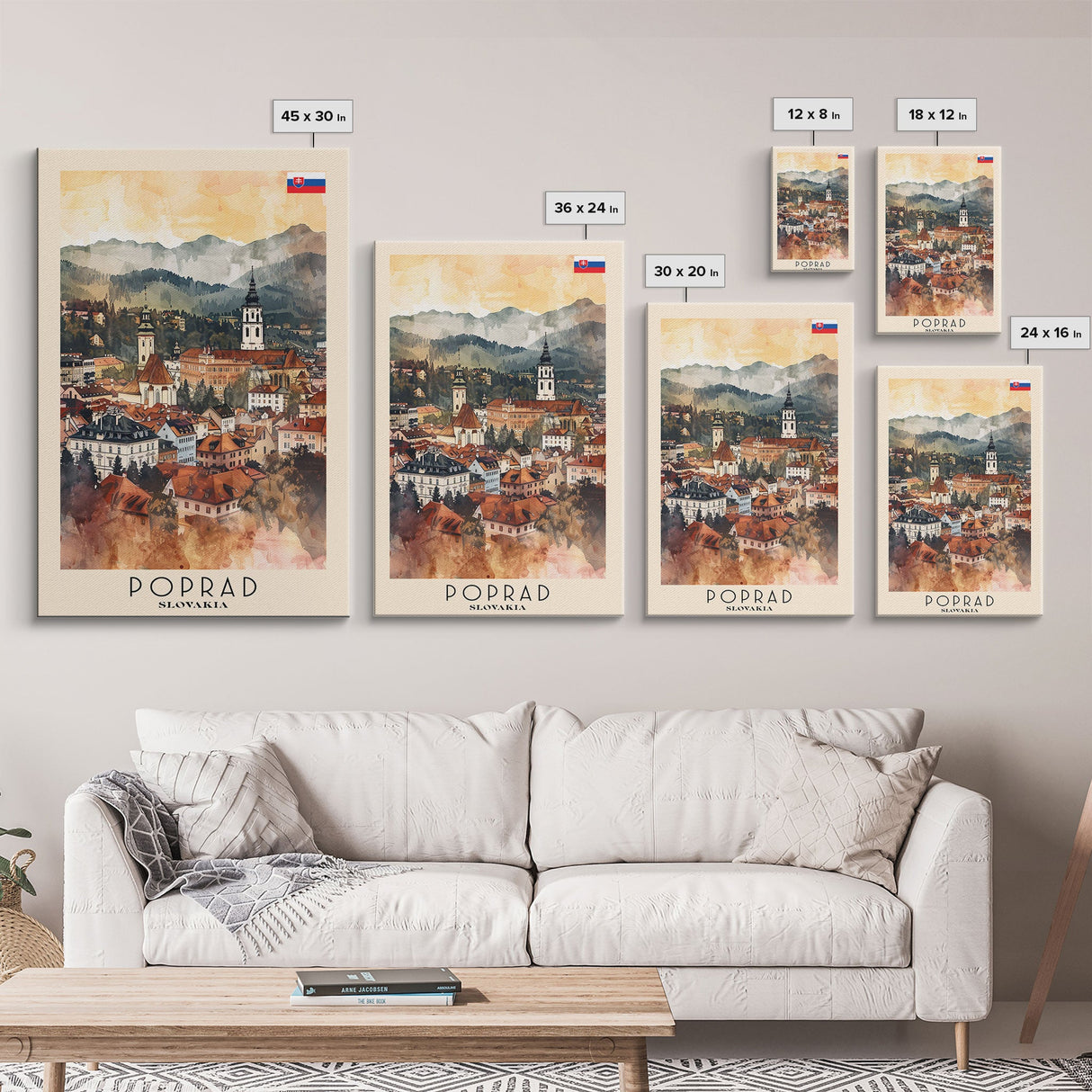 Poprad Slovakia Travel Poster Framed Canvas Print, Watercolor Painting, Scenic Wall Art, Home Decor, Slovakian Landscape, Classic Art
