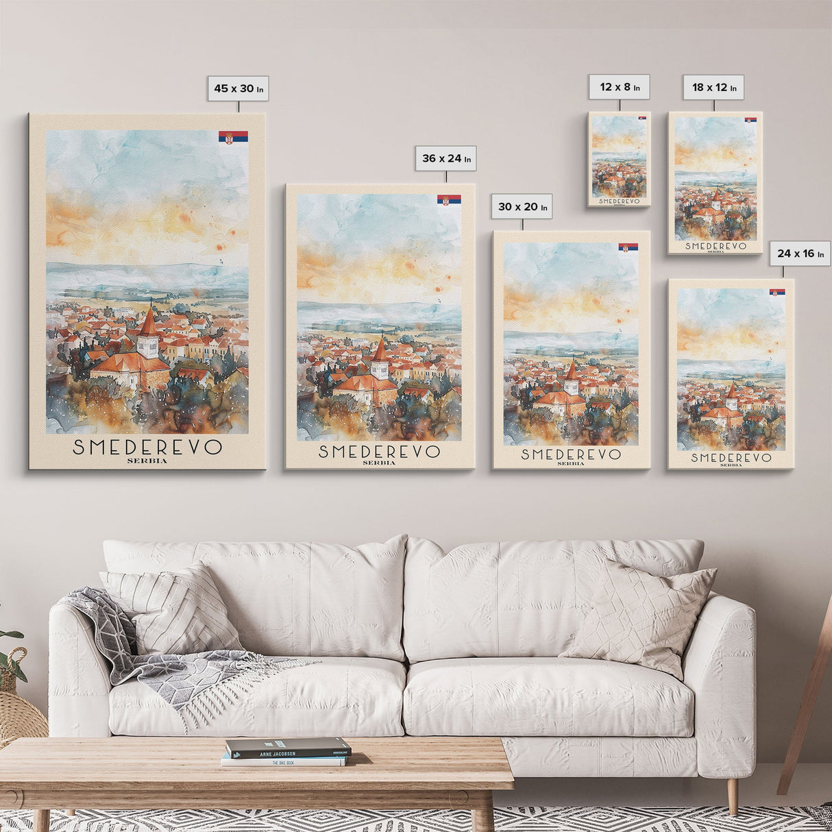 Smederevo Serbia Travel Poster Framed Canvas Print, Watercolor Painting, Scenic Wall Art, Home Decor, Serbian Cityscape, Modern Art